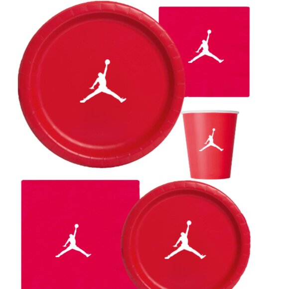 Custom shoe Paper Party Plates Set, Red, 60 Count, Basketball Theme, Jumpman - Picture 1 of 5